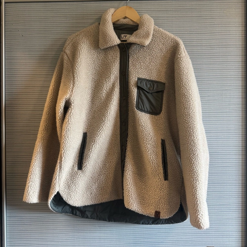 Cream Button Down Sherpa Fleece Jacket